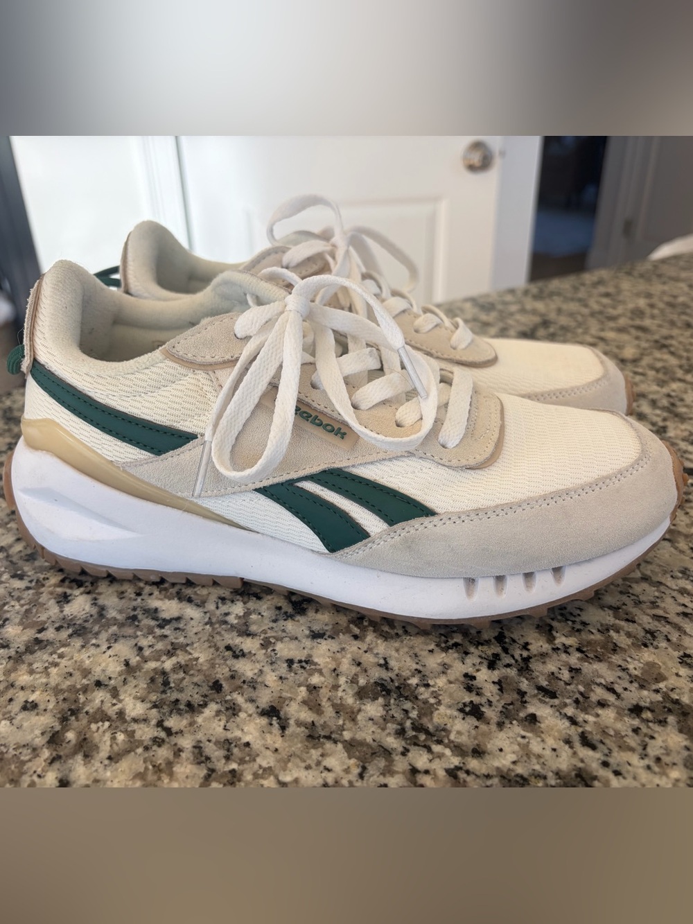 Reebok women’s Classic White and Green Runner
